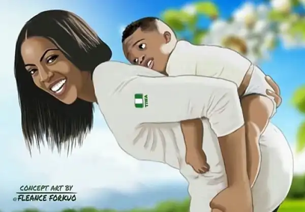 Check Out This Art Work Of Tiwa Savage & Son